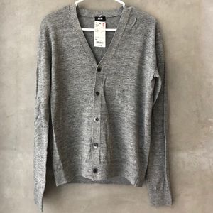 Uniqlo - Womens Linen Blend V Neck Cardigan - Gray